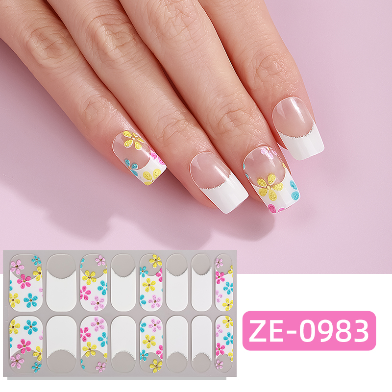 Full Cover Adhesive - สติกเกอร์ติดเล็บลายหินอ่อนไล่เฉดสี 16 ชิ้น แบบเต็มแผ่น ประกายวิบวับ สำหรับตกแต่งเล็บ